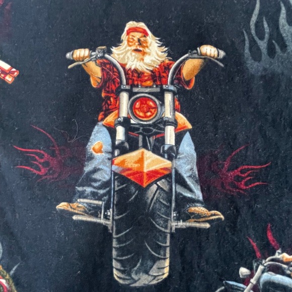 Mens Santa North Pole Choppers Motorcycle Graphic Button Up Shirt XL Long Sleeve - Picture 5 of 11